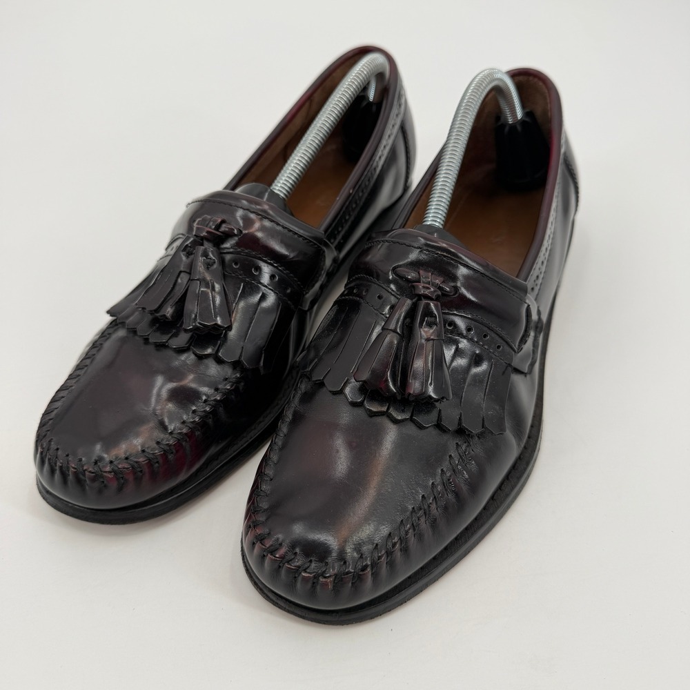 GH Bass Weejuns Mens 9.5 D Burgundy Leather Kiltie Tassel Loafers USA 1820